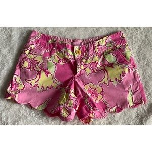 Lilly Pulitzer Womens Callie Pink Day Lilly Scalloped Hem Shorts Size 2